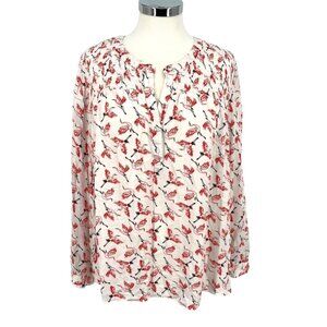 My Danielle Crane Bird Print Popover Casual Blouse Red White Size XXL
